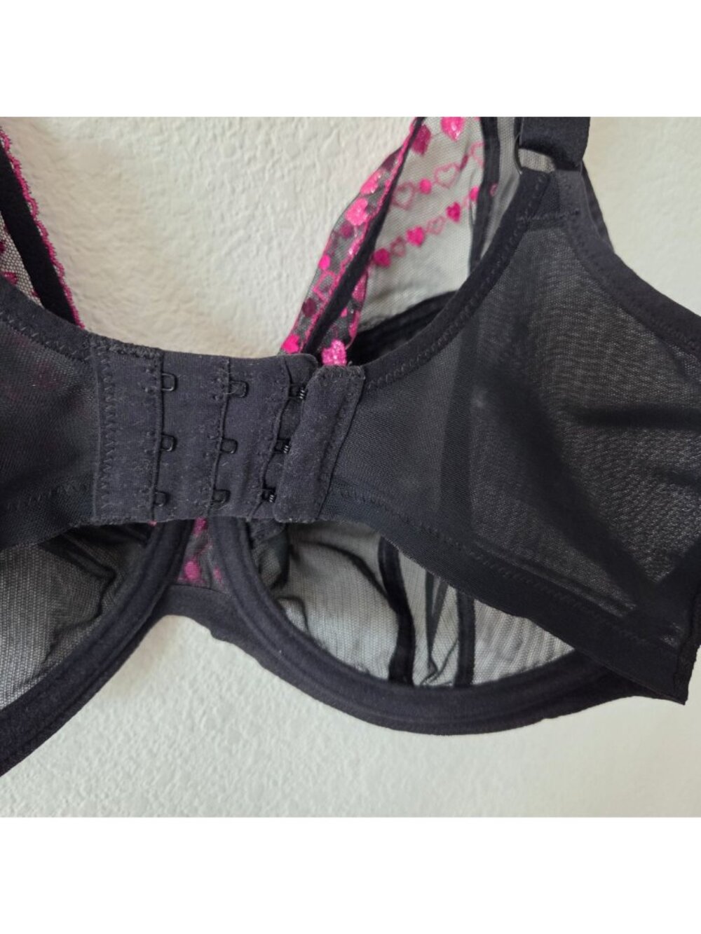 Elomi Size 32K Sheer Black Pink Embroidered Mesh Metallic Underwire Bra Romance - Picture 4 of 7